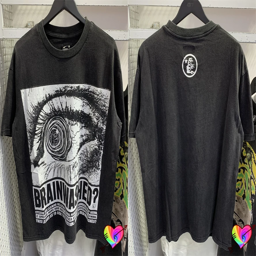 

Винтажная черная футболка в стиле хип-хоп с рисунком глазного яблока Hellstar для мужчин и женщин, промываемая мозгом футболка высокого качества, топы с большим графическим рисунком и коротким рукавом