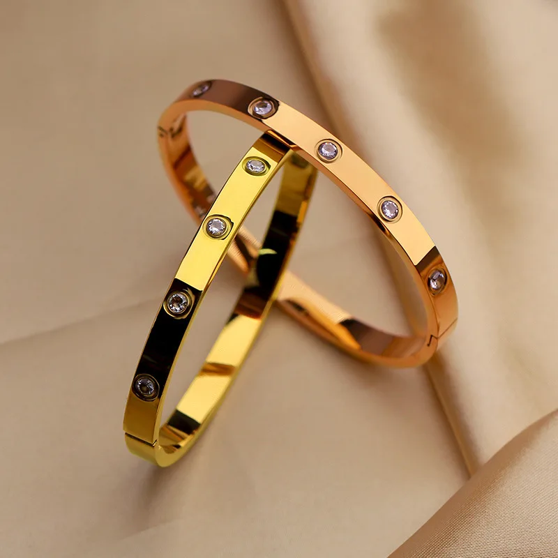 

New Full Drill High-end Sense Luxury Brand 6mm Crystal Bangle Bangle For Women Gold Color 316 Stainless Steel Waterproof Jewelry