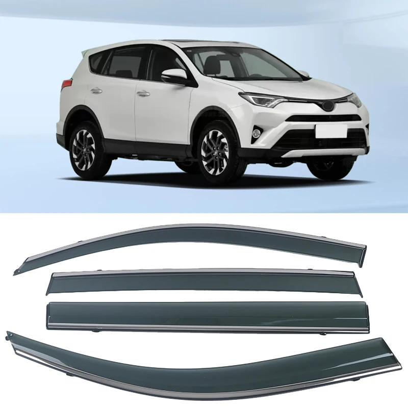 For Toyota RAV4 2013-2018 Chrome Molding Trim Strip Wind Visor Deflectors Door Side Window Air Guard Against Snow Sun Rain