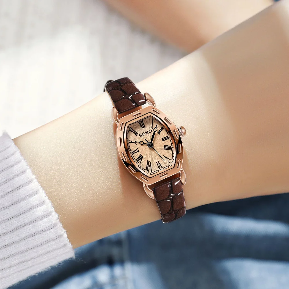 Vintage Small Wine Cask Female Belt Temperament Small Watch Quartz Movement Women's Watch