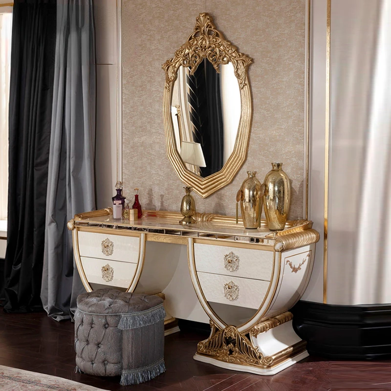 

European luxury dresser bedroom solid wood carved dresser French dresser mirror stool furniture customization