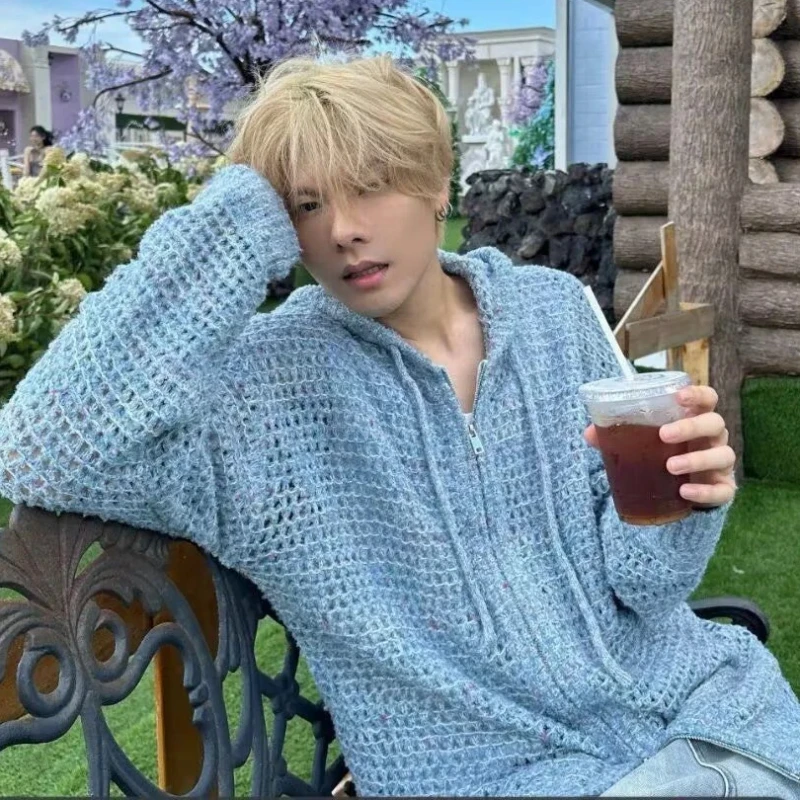 Мужская винтажная кофта с капюшоном пустая трикотажная свитер в Корейском стиле