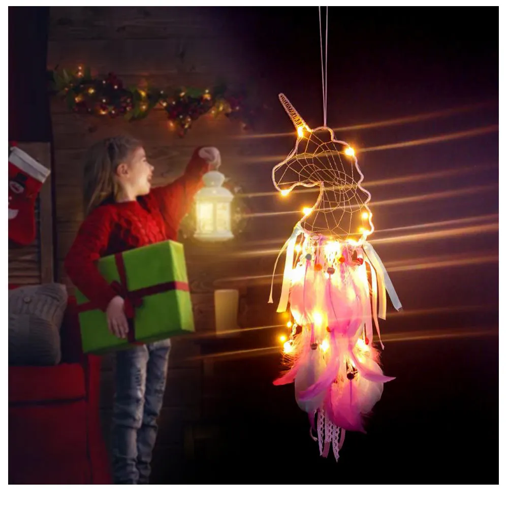 

1PC Unicorn Dream Catcher Wall Window Bedroom Decorations with Led Light Unicorn Kids Gifts for Home Hanging Ornaments Party Art
