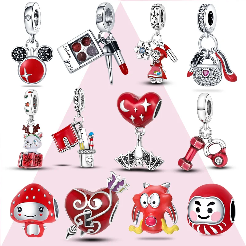 

Lucky Red DIY Beaded 925 Sterling Silver Love Cherry Lucky Silver Charm Pendant for Pandora Original Bracelet