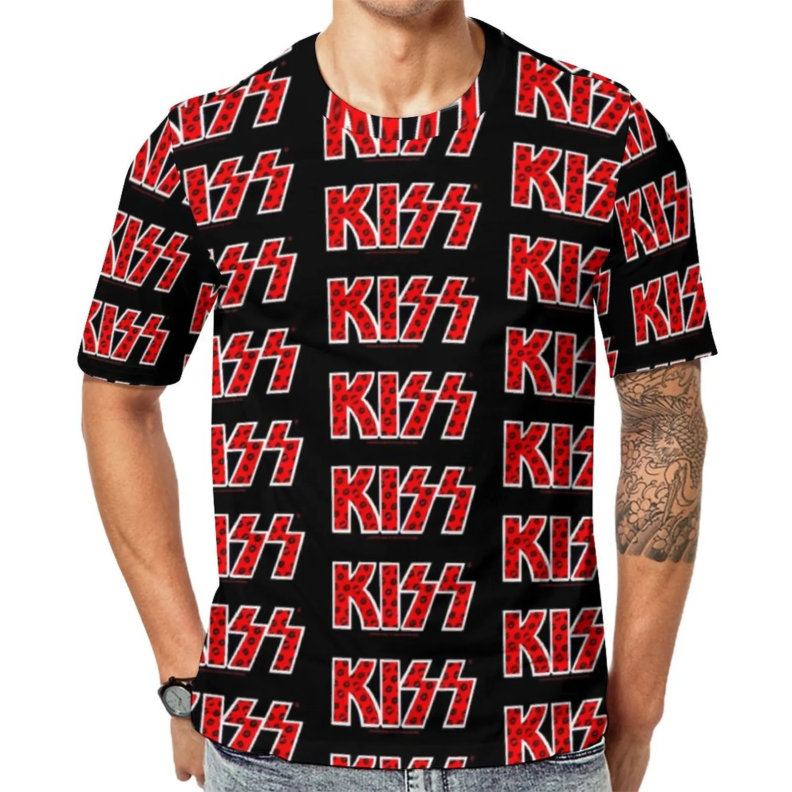 

Футболка Kiss Band мужская с логотипом черных губ, смешная летняя стандартная футболка большого размера с коротким рукавом