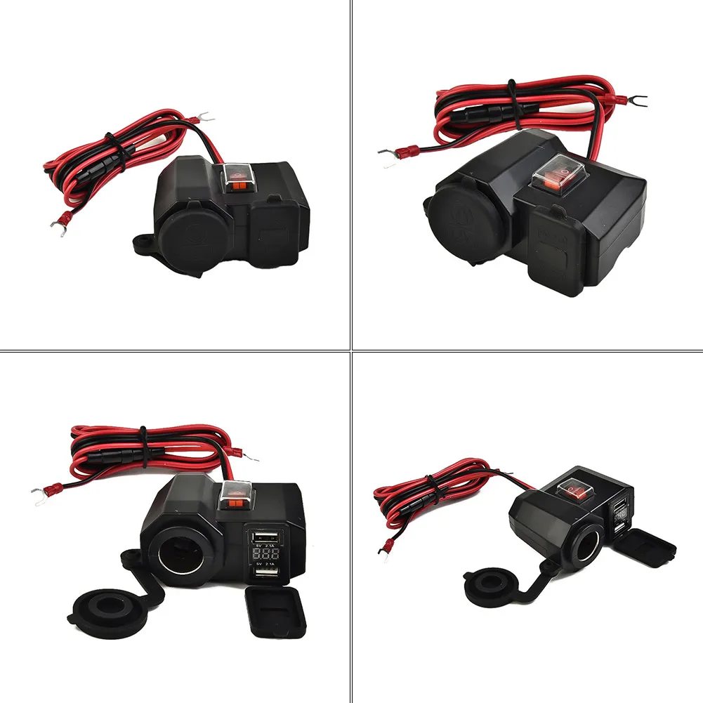 

Digital Display 12-24V Waterproof Motorcycle 2.1A Dual USB Mobile Phone Charger With Cigarette Lighter Socket Car Charger