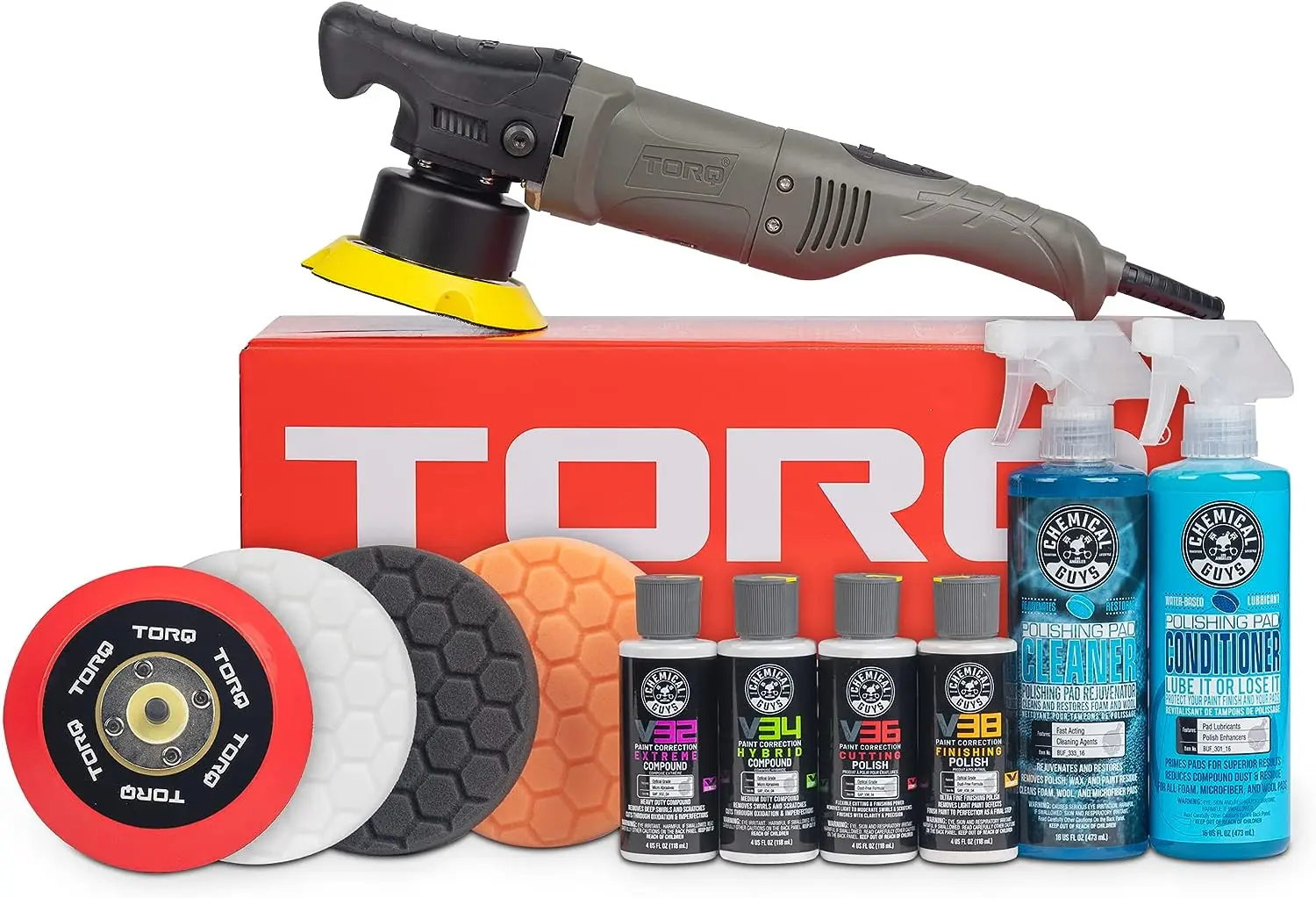 

TORQ 10FX Random Orbital Polisher Kit with Pads, Pad Cleaner & Conditioner, Polishes & Compounds (11 Items)
