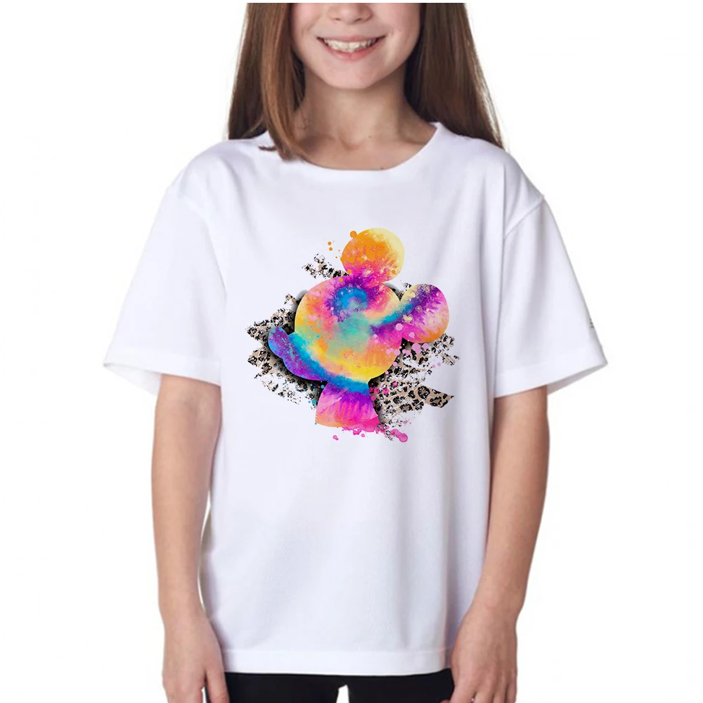 

Детские футболки с коротким рукавом, модные хиты продаж, Микки Маус, голова, графические диснеевские животные, детские футболки, белый топ, Прямая поставка