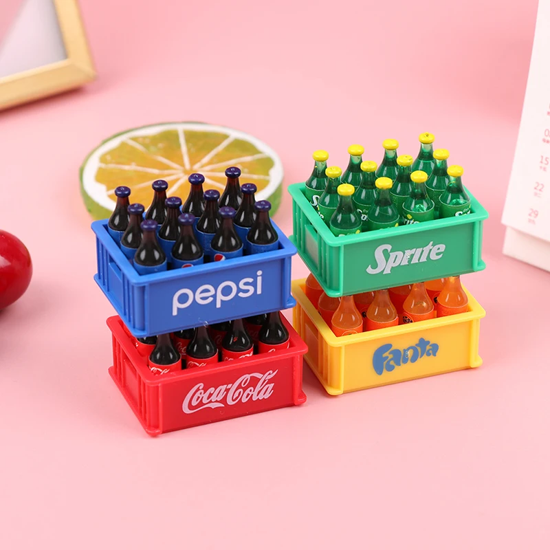 

13Pcs/set 1:12 Dollhouse Miniature Food Mini Cola Soda Sprite Bottles With Bucket Drinks Modle Kitchen Doll House Accessories