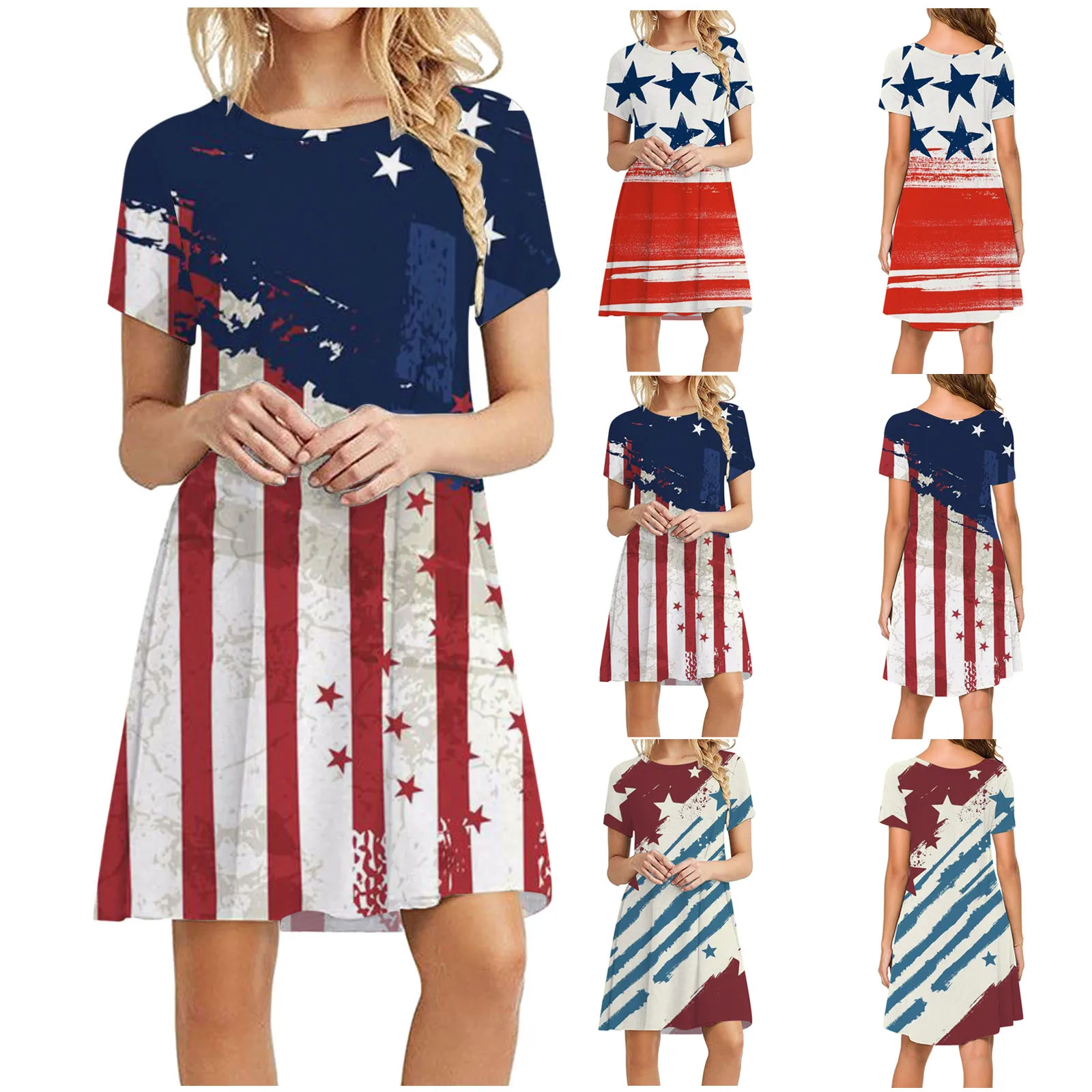 

Женское платье с коротким рукавом и круглым вырезом