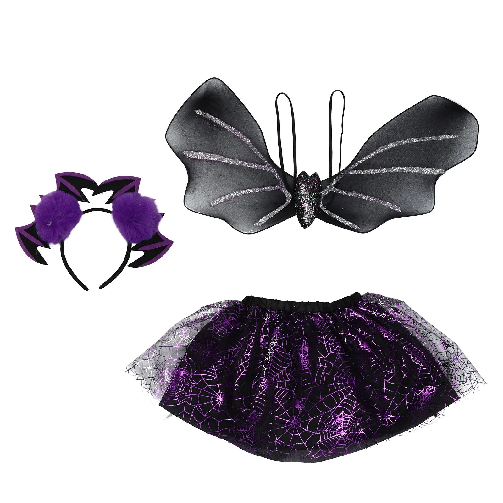 

Bat Costume Dress Headband Kidsgirls Pom Cosplay Party Headpiece Clothing Clothes Skirt Bopper Gothic Set Accessories Fallen
