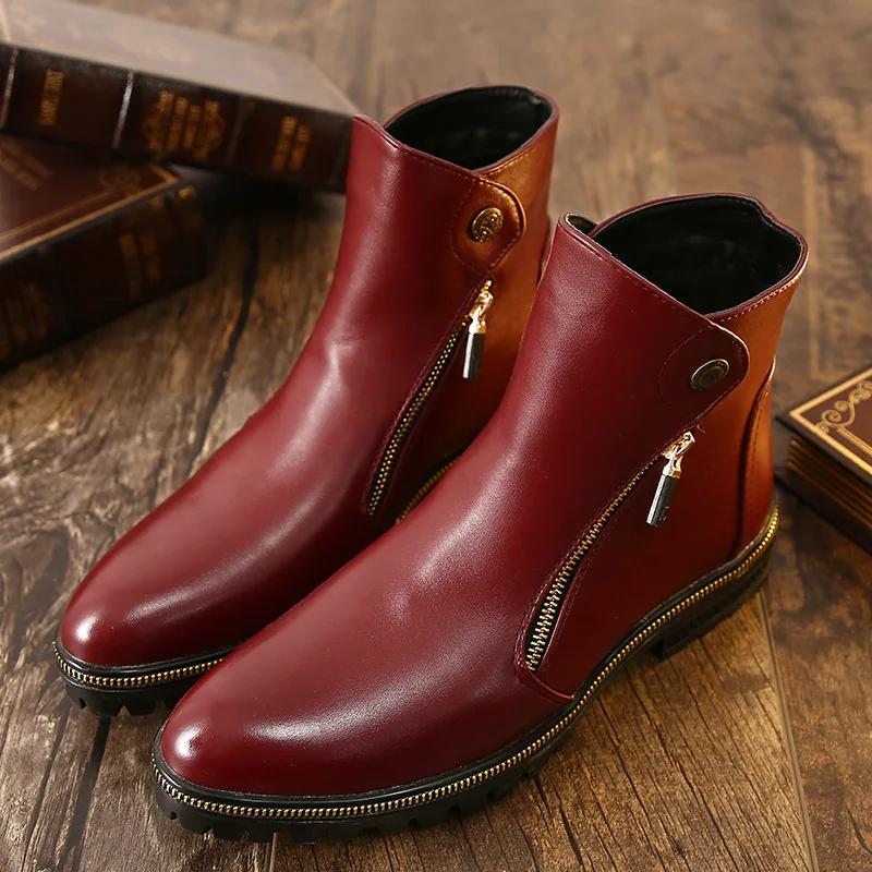 

Mens Leather Boots Classic British Style Casual Business Shoes High Quality Ankle Boots for Men Dual Zippers Motorcycle Boots