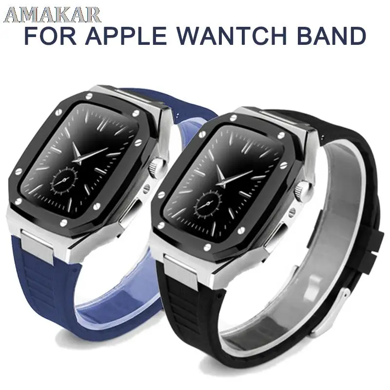 

45 мм набор корпусов из нержавеющей стали для часов Apple Watch Band 44 мм резиновый для Iwatch Series 7 Se 6 5 4 заменяемые металлические модификации