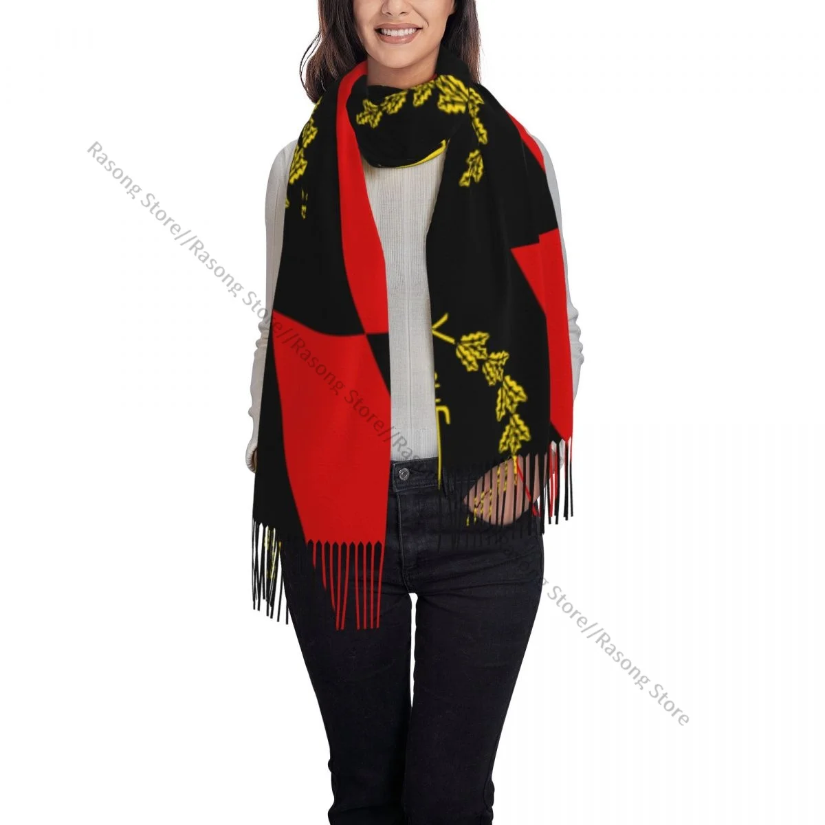 Шарф с кисточками большой размер 196*68 см зимняя теплая шаль из пашмины накидка