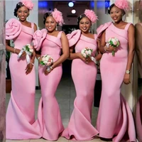 pink mermaid womens evening dresses solid satin bridesmaid dress hansmade party gowns for weddings fashion vestido de novia