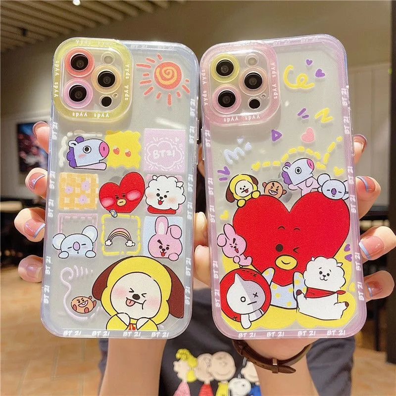 

Korea Cartoon B-BT21 Phone Case For iPhone 14 13 12 11 Pro Max X XR XS MAX 7 8Plus Couple Anti-drop Soft TPU Back Cover Coque