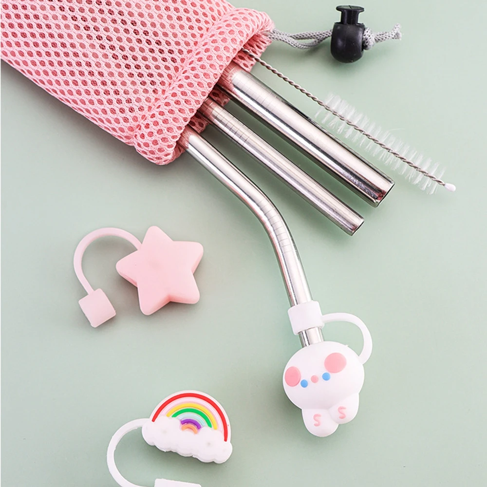 4pcs/Set Stainless Steel Drinking Straw Set Silicone Head Reusable Food Grade Beverages Straws with Cleaner Brush - купить по