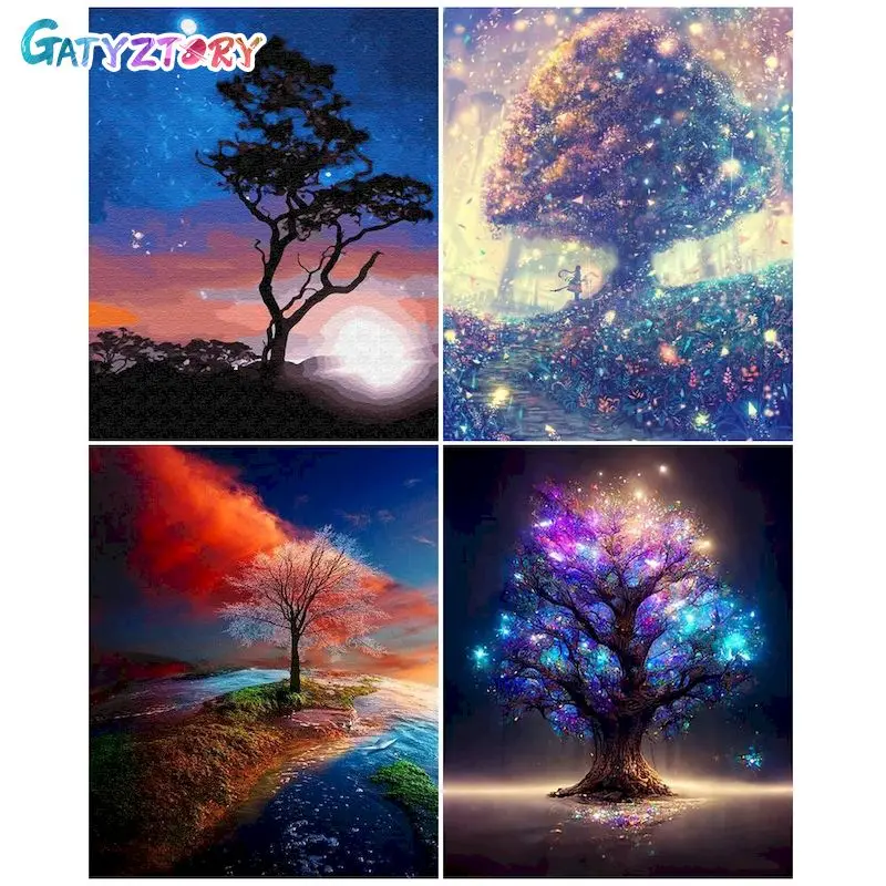 

GATYZTORY DIY Painting By Number Tree Drawing On Canvas Hand Painted Paintings Gift Pictures By Numbers Landscape Kits Home Deco