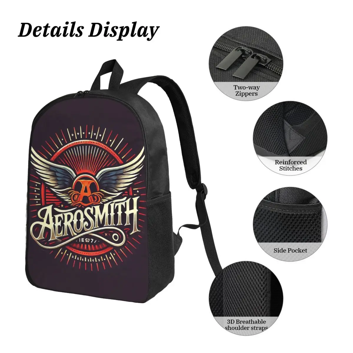 Фото Рюкзак Rock Aerosmith Band (3) Студенческий рюкзак для мальчиков и девочек, школьная сумка, сумки на плечо для ноутбука, изолированная сумка для обеда 3 шт., пенал №3