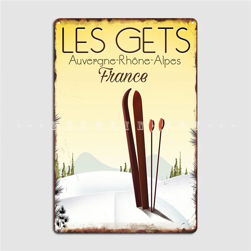 

Les Gets France Ski Travel Poster Poster Metal Plaque Club Home Club Bar Garage Decoration Custom Tin Sign PosterWall Decoration