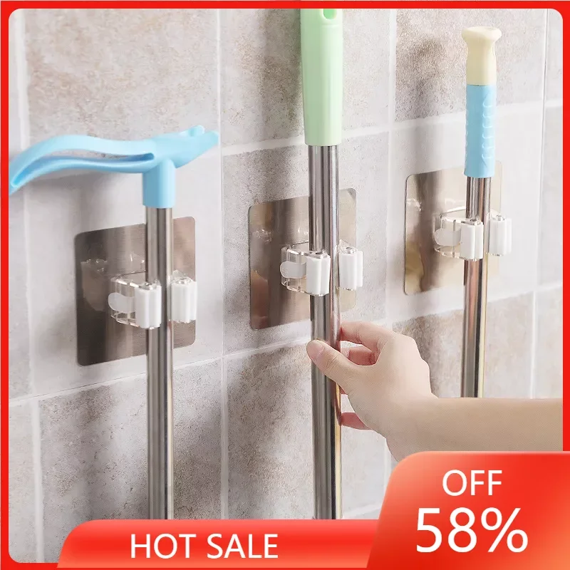 

Mop Holder Hook Bathroom Kitchen Organizer Broom Hanger Storage Rack Mounted Accessory Hanging Rails Cleaning Tools Supply