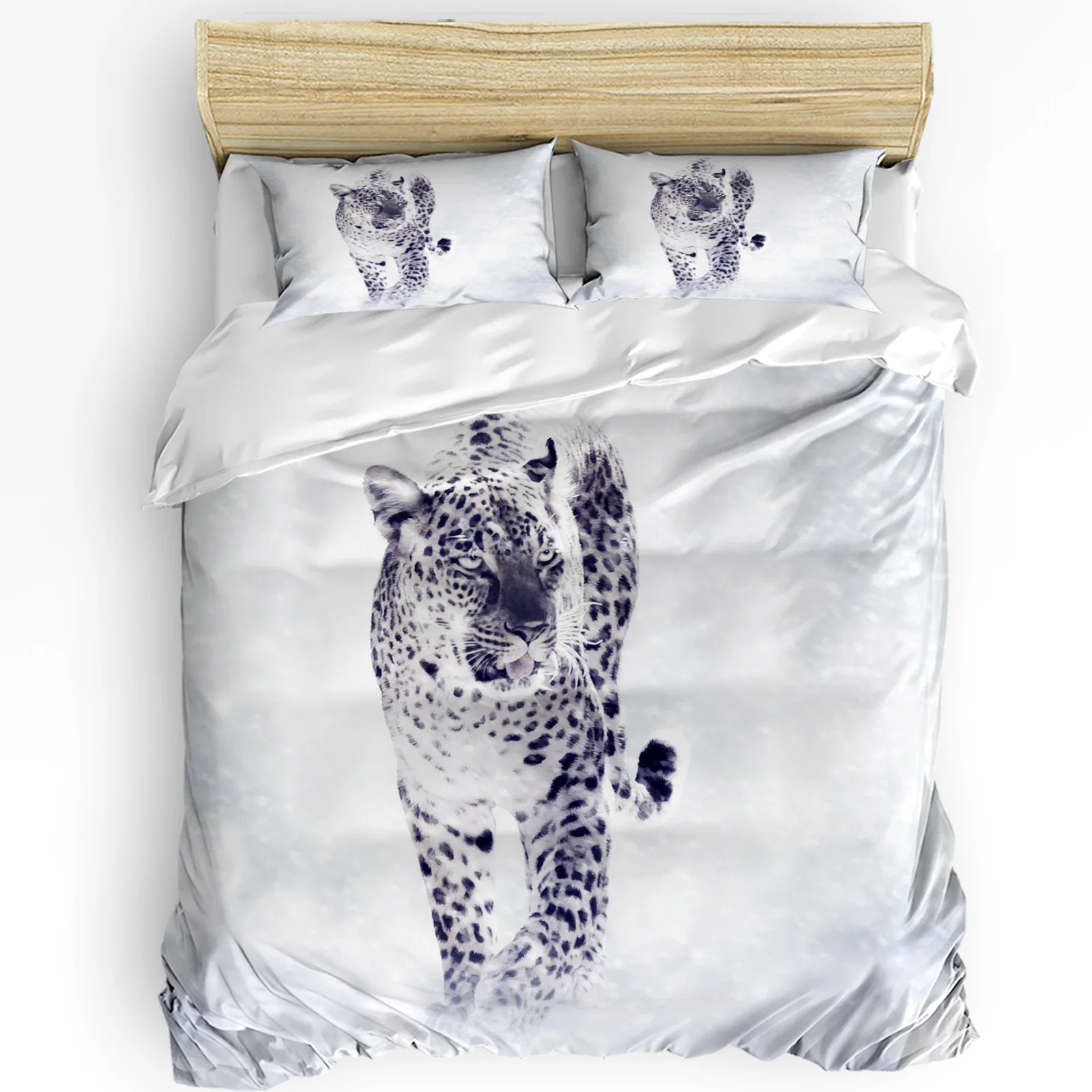 

Зимний комплект постельного белья с леопардовым принтом в виде снежинок из 3 предметов для спальни двойная кровать домашний текстиль подод...