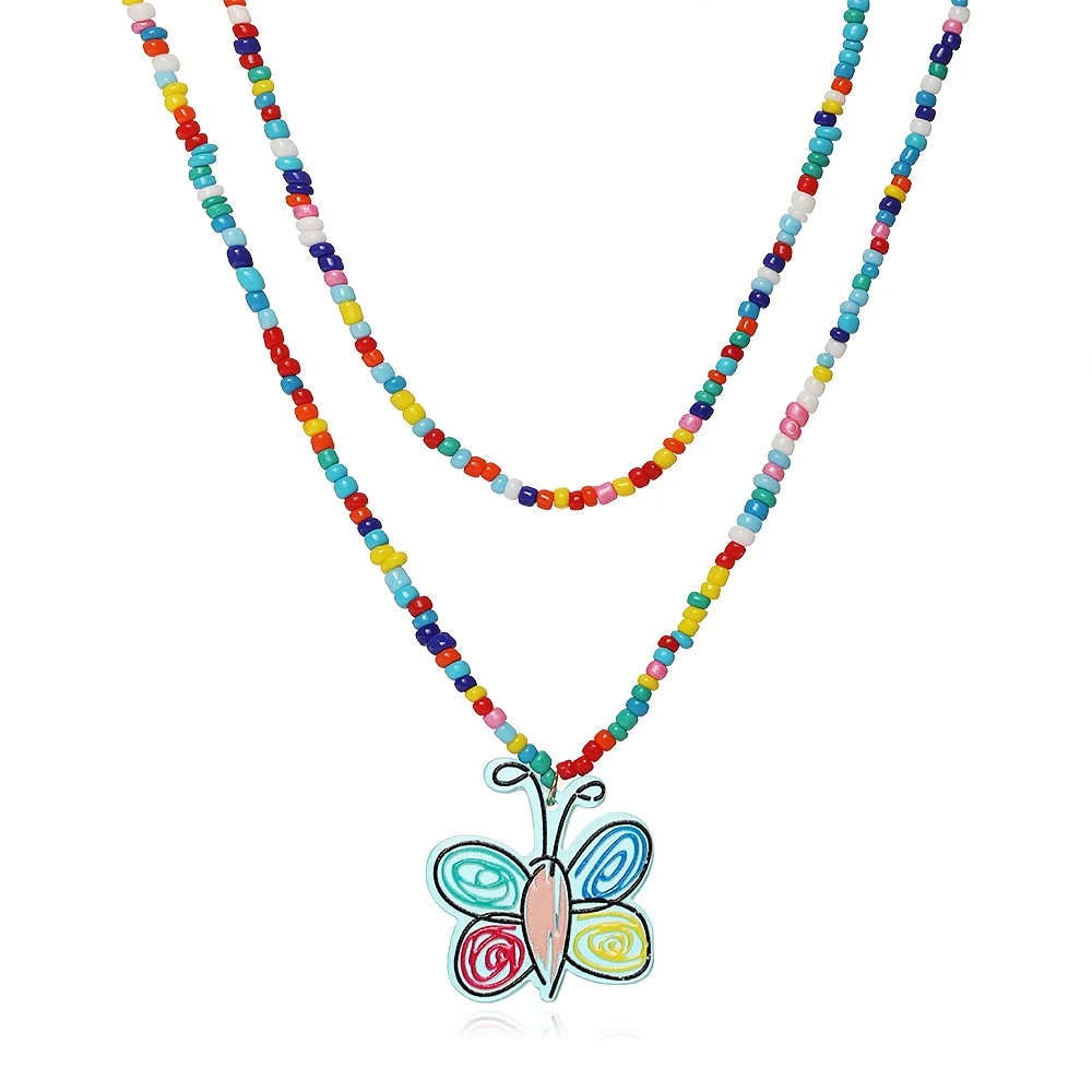 

Bohemia Multilayer Colorful Beaded Choker Necklace For Women Acrylic Flower Butterfly Seed Beads Chain Necklaces Beach Jewelry