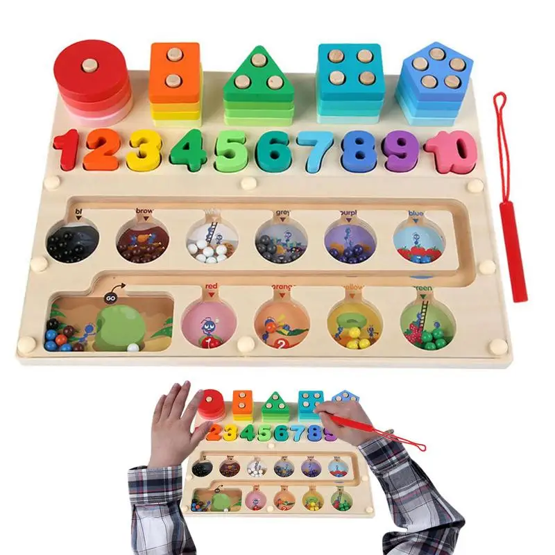 

Magnet Color And Counting Maze 3-in-1 Wooden Number Puzzle Wooden Sorting Stacking Toys Montessori Wooden Early Educational Toys