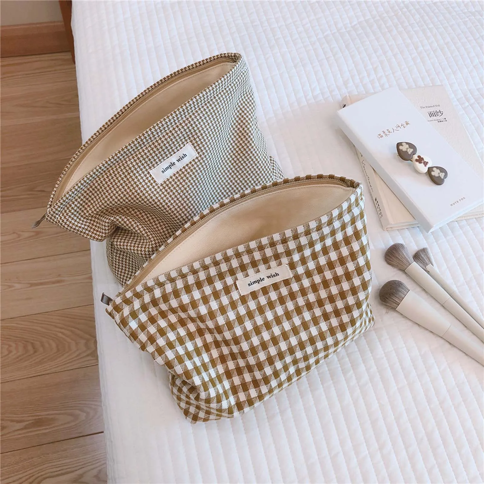

Houndstooth Cosmetic Bag Korean Plaid Beauty Pouch Cosmetic Organizer Women Travel Toiletry Bag Necesserie Makeup Beauty Case