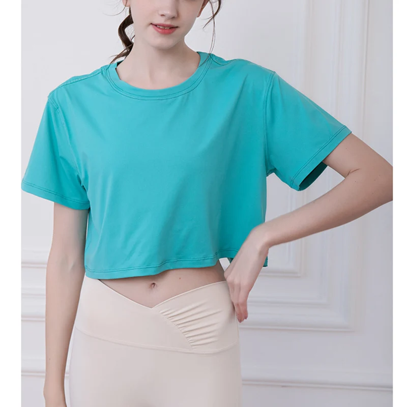

New Outdoor Sports Short Sleeve Smock Yoga Shirt Women Versatile Loose Fit Fitness Top Gym Workout Push Up Running T-shirt Women