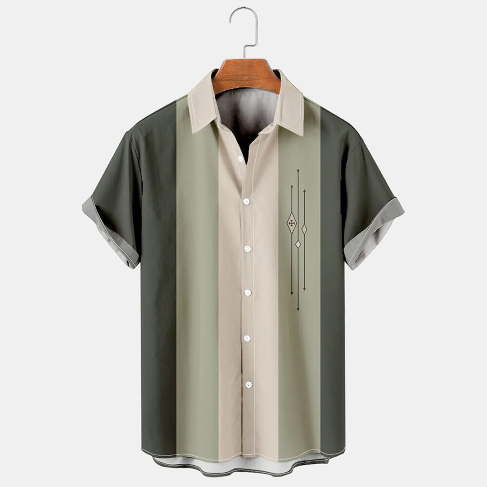 

Hawaiian Shirt Men Summer Striped Green Shirts Short Sleeve Button Shirts Blouse Top Loose Casual Summer Men Clothing Camisas