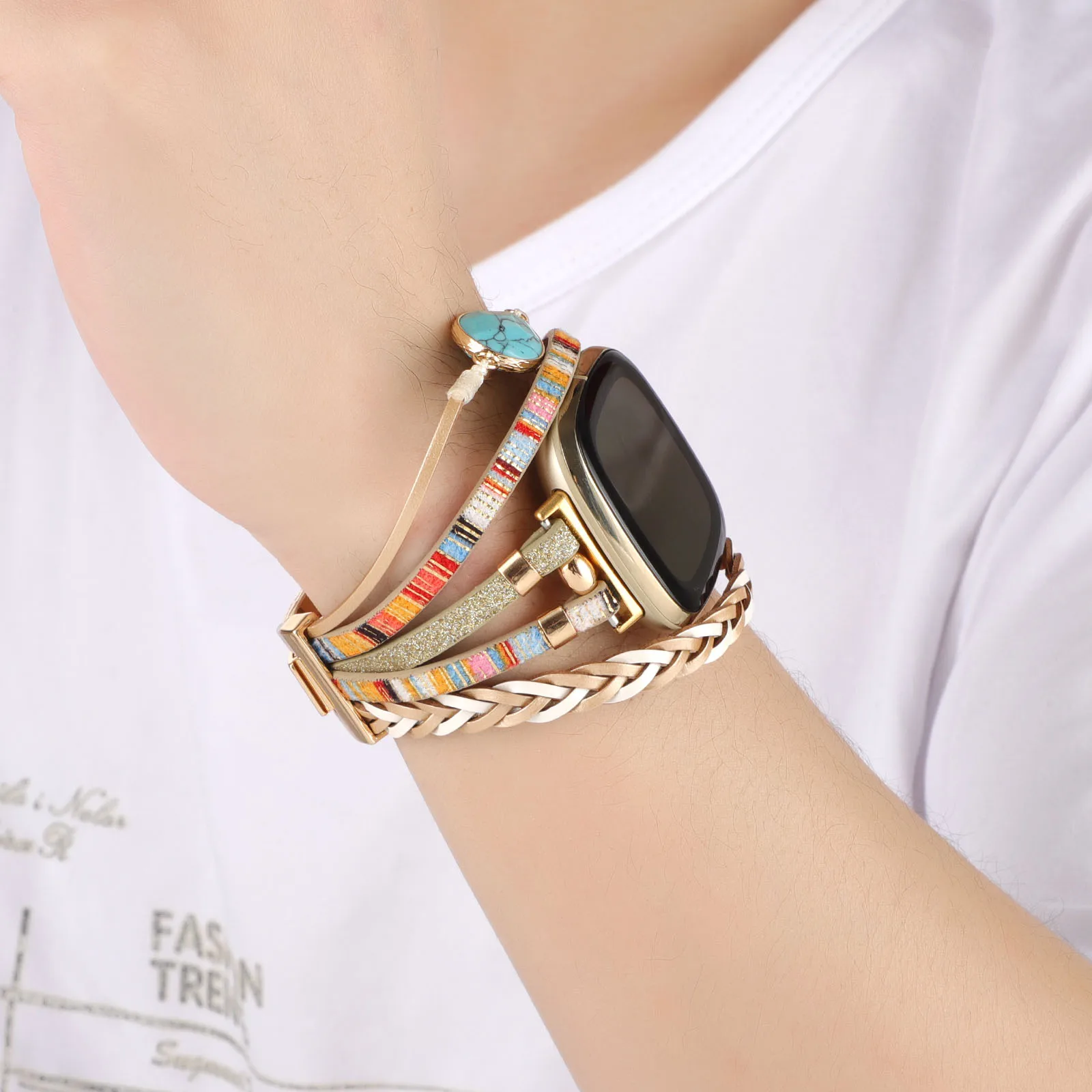 Woven Strap for Fitbit Versa3 watch band Fashion ornament chain bracelet for versa 3/4 stone band women's gentle wrist