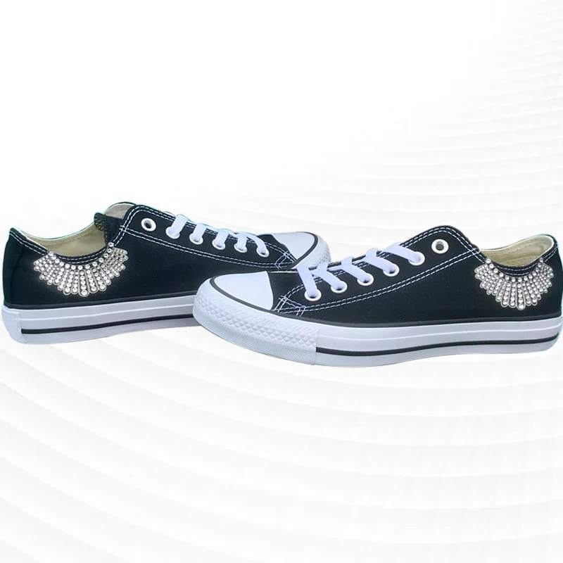 

Fashion new hand custom design sense rhinestone low top canvas shoes popular ribbon comfortable casual shoes