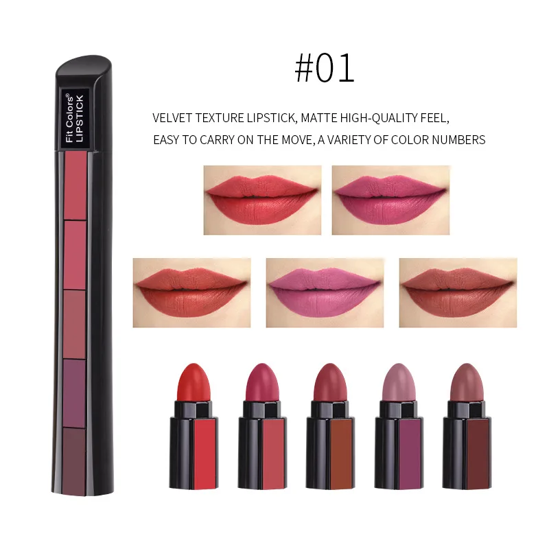 

5in1 5-color Lipstick Combo Matte Velvet Smoothy Intense Color Nourish Lasting Lips Makeup TSLM1