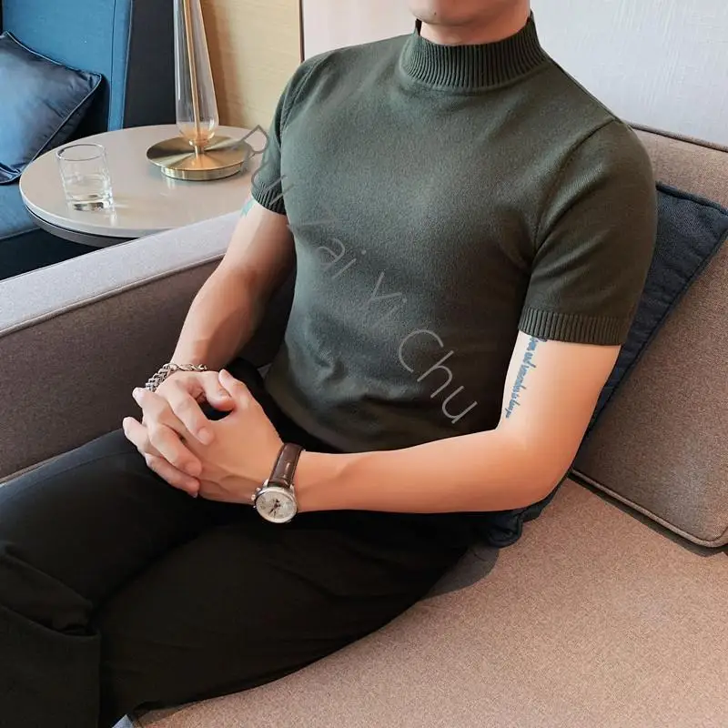 Autumn Winter New Turtleneck Sweaters for Men Clothing 2023 Simple Slim Fit Casual Knitted Pullovers Pull Plus Size 4Xl-M