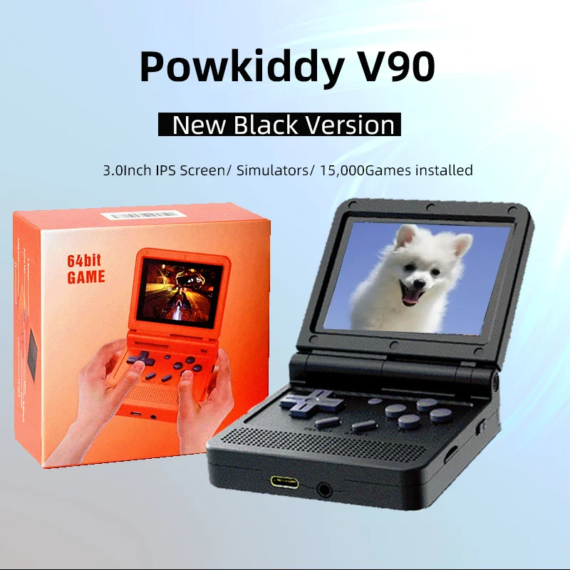 

Новинка, черная игровая консоль Powkiddy V90 с 3,0 дюймовым IPS-экраном, ретро-видео игровая консоль с открытым исходным кодом, симуляторы PS1, портати...