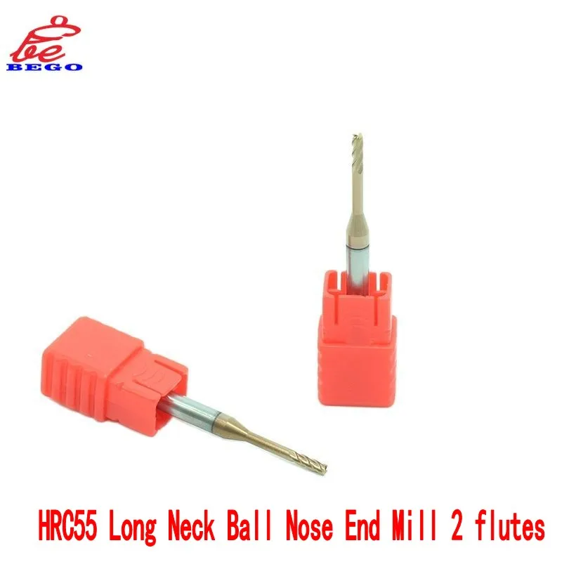HRC55 frese a sfera a collo lungo in metallo duro integrale frese a CNC per frese a gola profonda frese per Router R0.15 R0.5 R0.75 R1