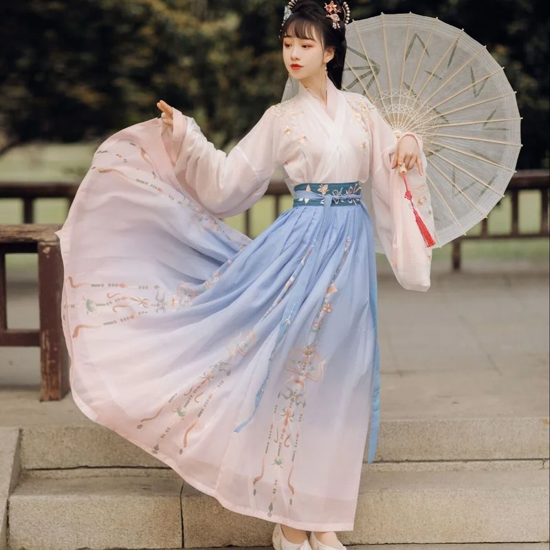Традиционная китайская вышивка Hanfu женский косплей-халат танцевальный комплект