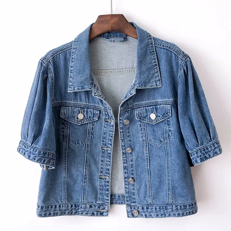 

Vintage Thin Denim Coat Women 2023 Spring Summer New Single Breasted Pocket Short Jeans Jacket Female Straight Outerwear G2551