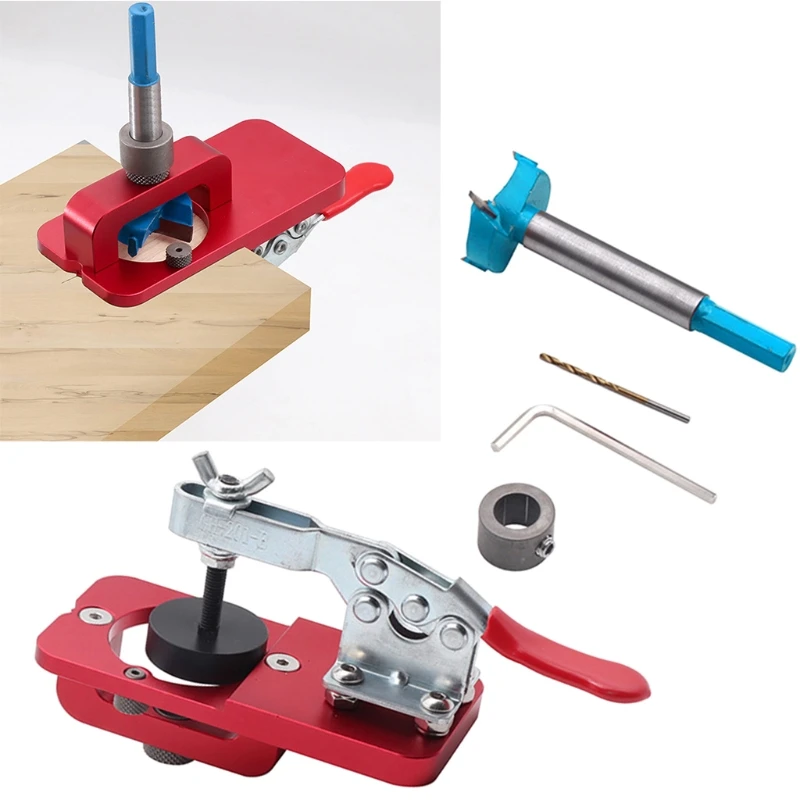

Doweling Jig Kit Hinge Hole Opener Punch Locator Aluminum Alloy Drill 35mm Boring Hole Drill for Woodworking Cupboard