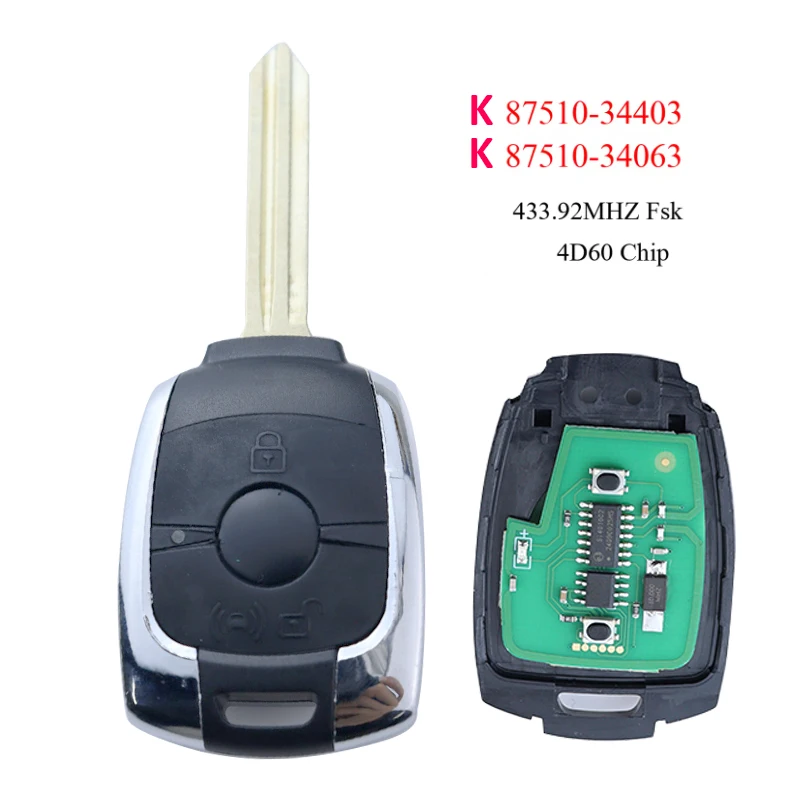 

Автомобильный брелок для ключей, корпус/87510-34403/34063 4D60chip 433 МГц, пульт дистанционного управления для SsangYong Actyon Kyron Rexton Korando Stavic Tivoli