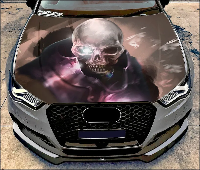 

Skull Car Hood Wrap Full Color Vinyl Decal Skeleton Sticker #2