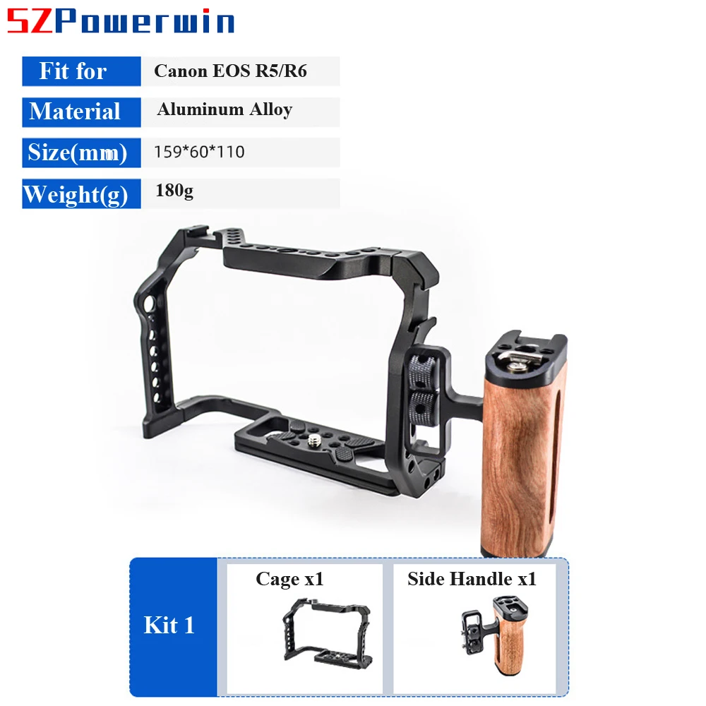 Корпус для камеры Powerwin Canon EOS R5 R6 с деревянной ручкой