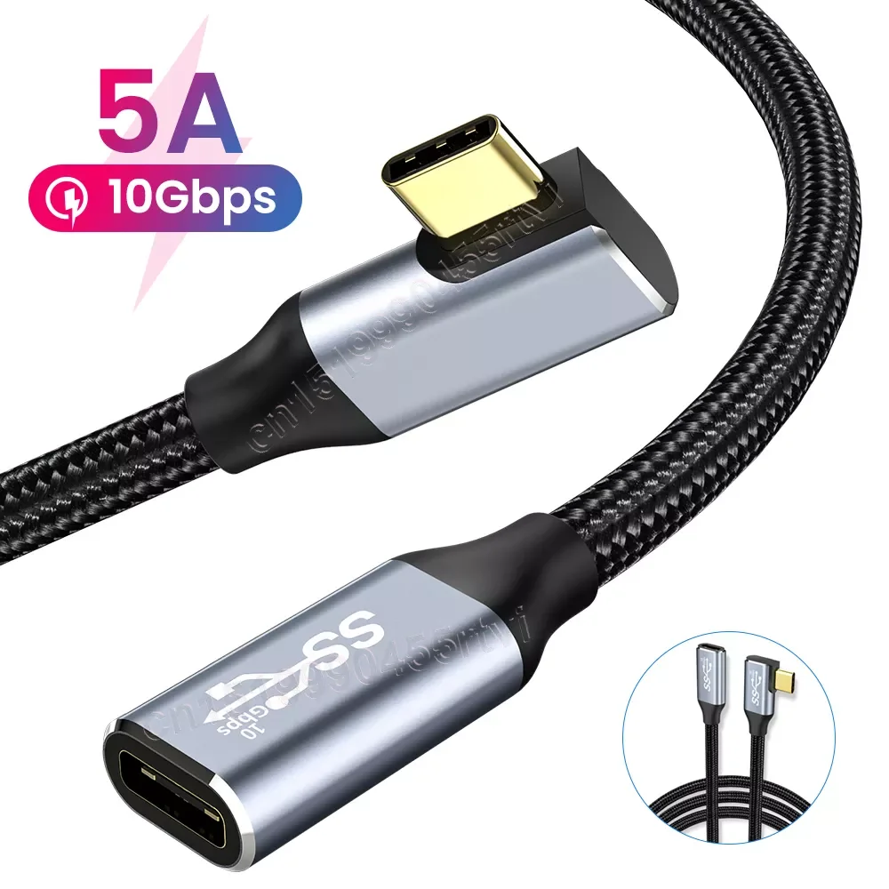 

4K USB C Extension Cable 100W PD 5A Right Angle Bend 90 Degree Gen 2 USB 3.1 Type C Extension Cord For Macbook Laptop