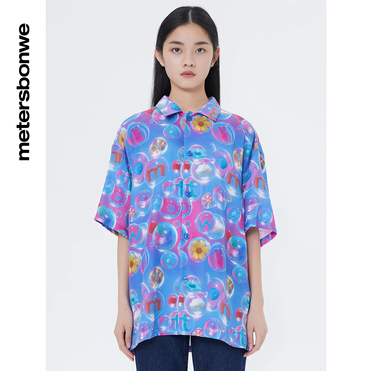 Metersbonwe Leisure Blouse Women Summer 2022 Button Lapel Shirts Lady Loose  Oversize Blouses Colour Printing 100 Lyocell