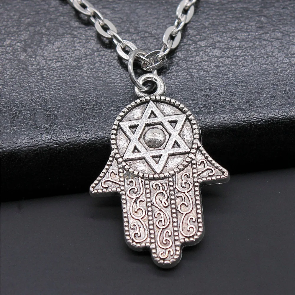 Простое винтажное модное ожерелье с подвеской в виде руки со звездой Давида, 2 цвета, 28x19 мм, ювелирные изделия для женщин
