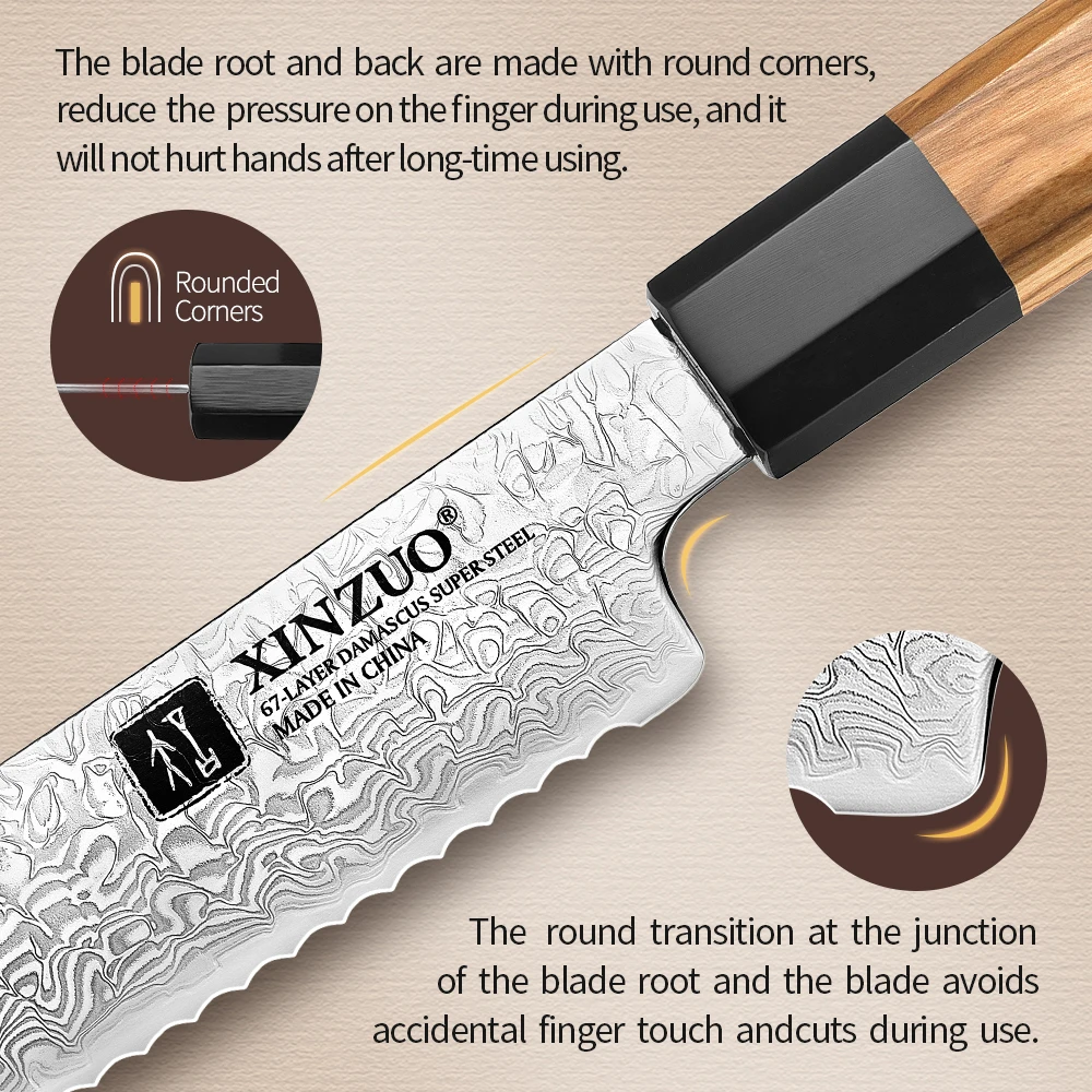 XINZUO 8 7 дюймовый нож для хлеба торта искусственный дамасская сталь