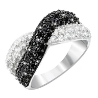 uilz vintage two tone cross rhinestone finger rings for women sparkling black white crystal party wedding statement jewelry