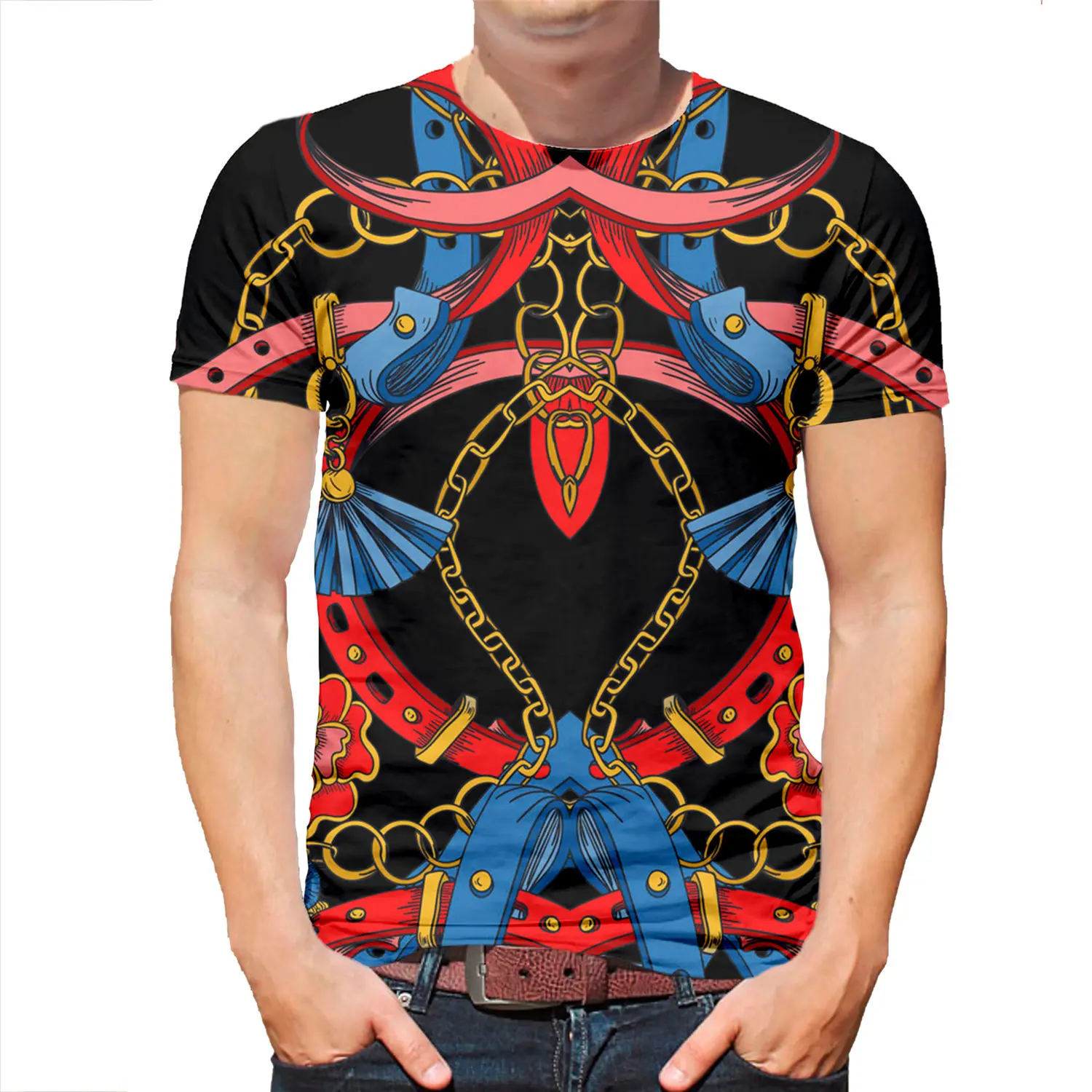 Новейшая летняя футболка с серией цепей для мужчин и женщин Повседневная модная