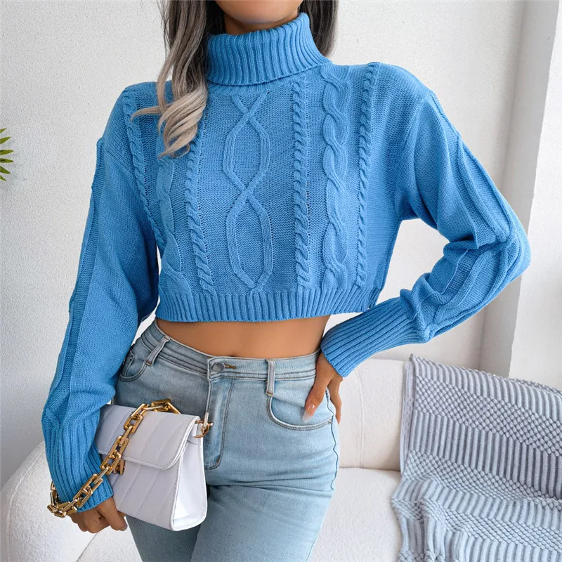 

Turtleneck Short Sweaters Women 2022 Fall Knitted Pullovers Solid Winter Crop Sweater Jersey Long Sleeve Female S044